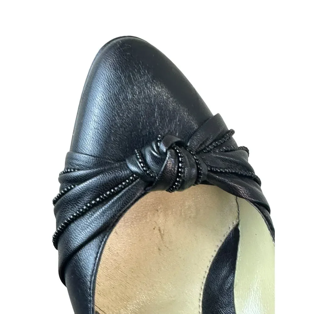 Guy Laroche Vintage Black Rose Adorned Leather Pumps Shorter Heel sz 35 - Picture 5 of 14